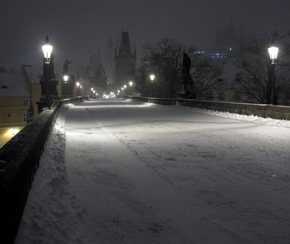 Charles bridge in winter, Prague, Czech Republic