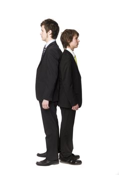 Two men compare length
