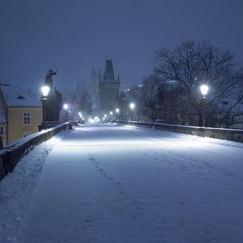 Charles bridge in winter, Prague, Czech Republic