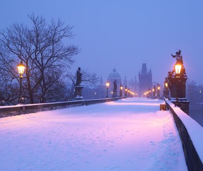 Charles bridge in winter, Prague, Czech Republic