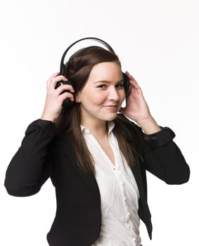 Smiling girl listen to music