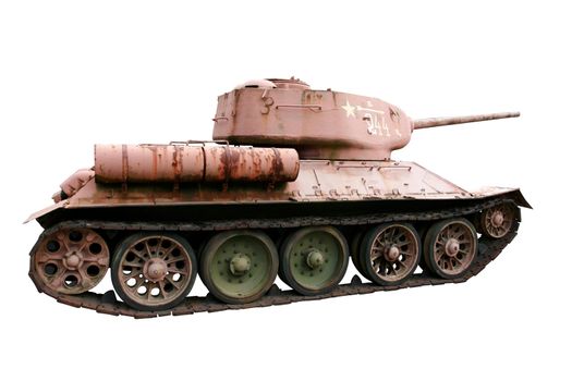 Second World War Soviet medium battle tank T-34 isolated on white with clipping path