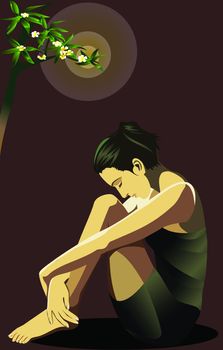 woman illustration, in a lonely night