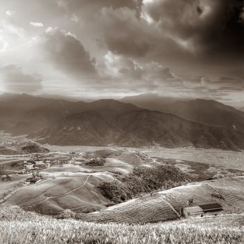 Dramatic landscape of valley environment with mountain and hill.