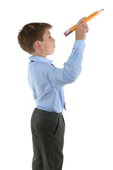 Student with a pencil about to write a message