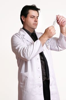 Doctor holding saline solution