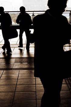 Abstract businessman silhouette go to station to work.