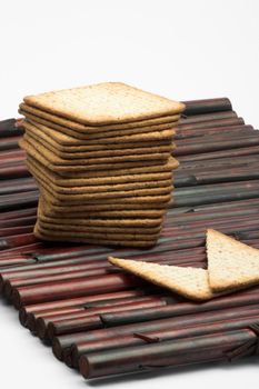 A stack of crackers close up