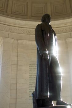 The statue of Thomas Jefferson in Washington, DC, USA reflecting the afternoon sunlight.
