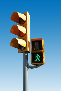 Traffic lights with a green man