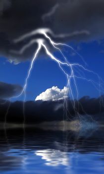 Bolt of electrical charge or lightning over water