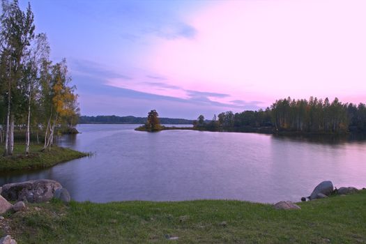 Twilights on a beautiful river bank. Image processed for HDR (High Dynamic Range Color).