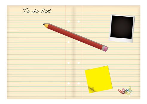 Grunge paper with to do list and pencil with stationery elements