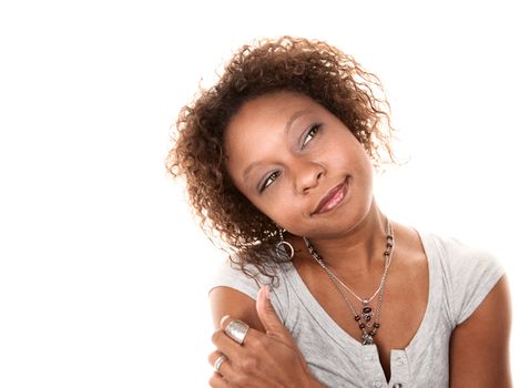Pretty African American Woman on a White Background