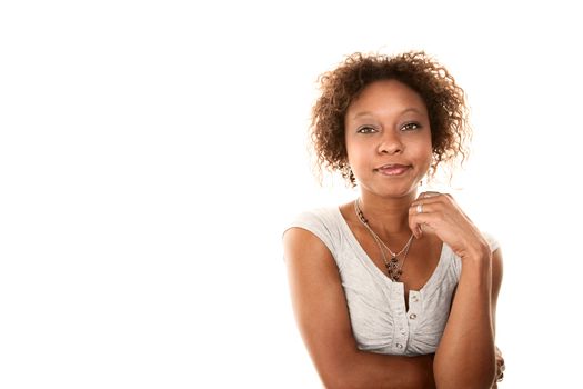 Pretty African American Woman on a White Background