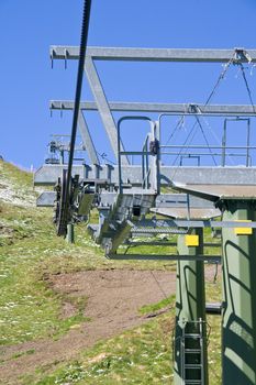 close up of chair lift pylon in italian dolomites