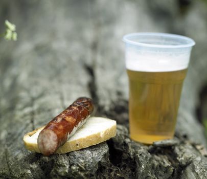 grilled sausage with beer