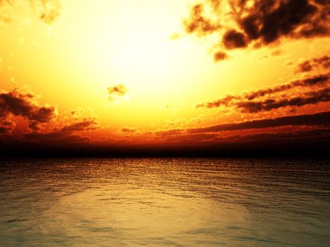 The sea with a sunset sky background. 