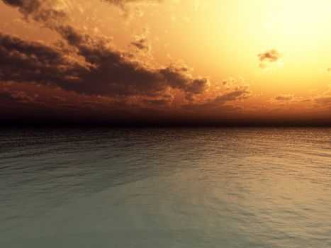 The sea with a sunset sky background. 