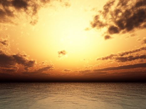 The sea with a sunset sky background. 