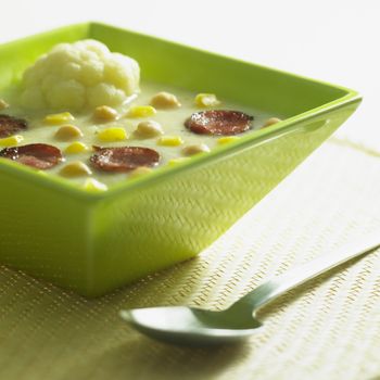 mixed cauliflower soup with sausage