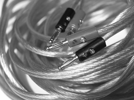 Detail of a stereo audio cable for speakers