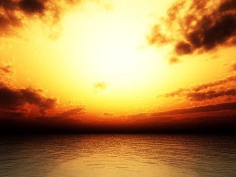 The sea with a sunset sky background. 