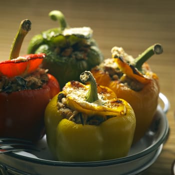 peppers filled with rice and chicken meat