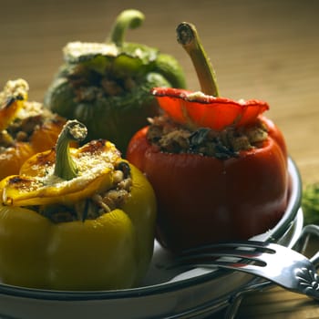 peppers filled with rice and chicken meat