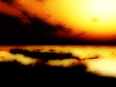 The setting sun high over some clouds.