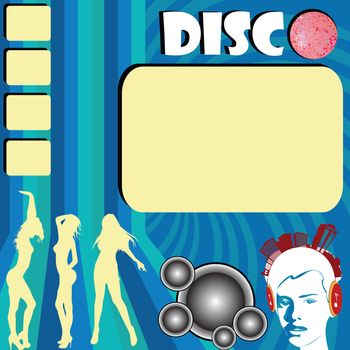 Disco flyer with club girls silhouettes dancing and space for sample text
