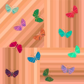 Butterfly on wooden texture, background art illustration