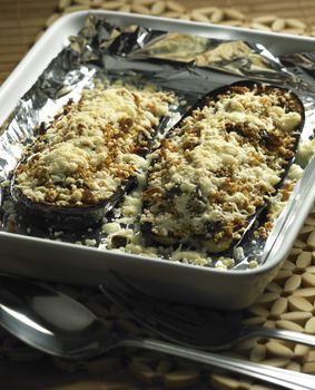 baked egg-plans with couscous