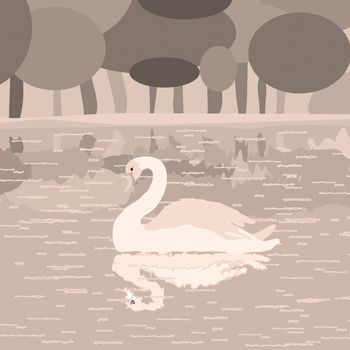 Aged like filter effect illustration background with swan on a lake