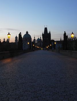 Charles bridge at dawn, Prague, Czech Republic