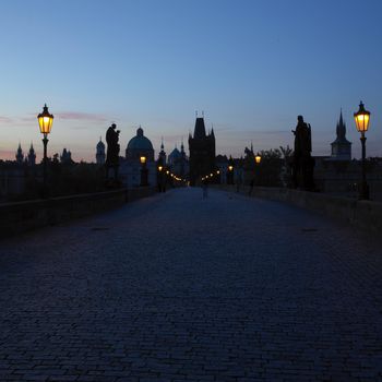 Charles bridge at dawn, Prague, Czech Republic