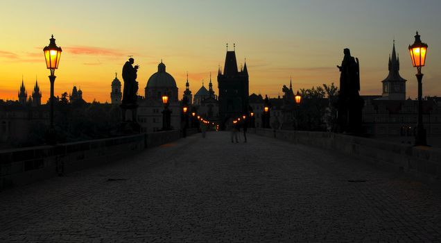 Charles bridge at dawn, Prague, Czech Republic