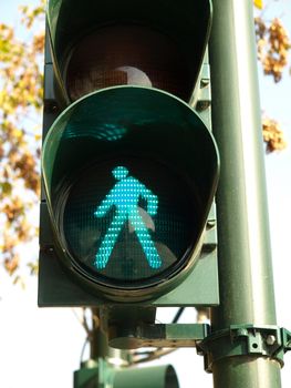 Green light on a traffic light or semaphore
