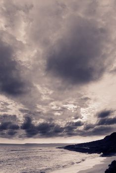 Dramatic clouds in sky over the coastline in Taiwan.