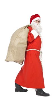 Santa claus with a sack of gifts isolated on a white backgrund