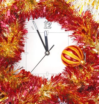 New Year composition with clock Christmas postcard