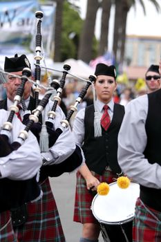 VENTURA, CA, USA - October 11, 2009 - Bagpipe bands participating in a parade at the Ventura Seaside Highland Games October 11, 2009 in Ventura, CA