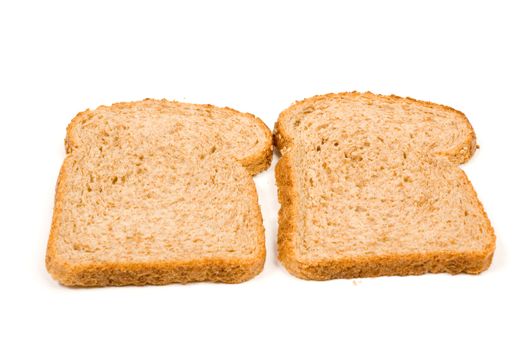 two perfect slices of bread isolated on a white background
