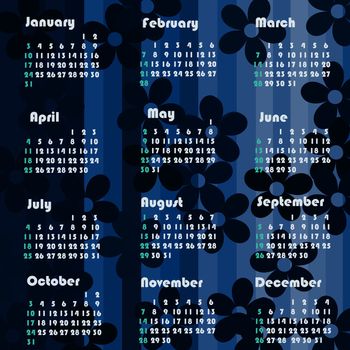 Calendar for 2010 with dark floral background