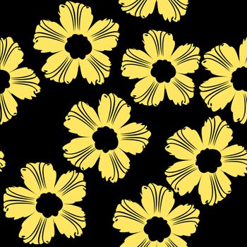 Yellow flowers pattern on black background