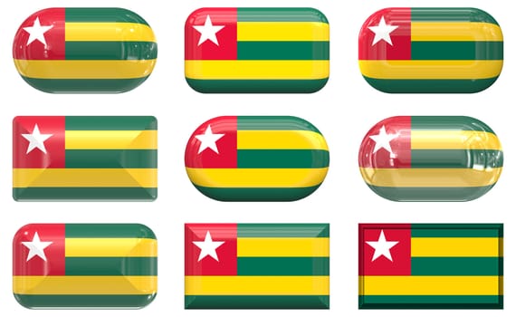 nine glass buttons of the  Flag of Togo