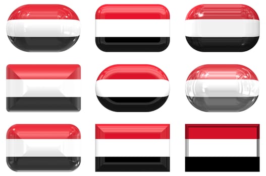 nine glass buttons of the Flag of Yemen