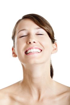 Portrait of a Healthy and young woman smilling, isolated on white