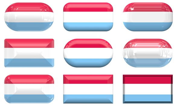 nine glass buttons of the  Flag of Luxembourg