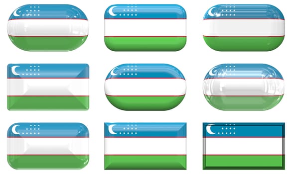 nine glass buttons of the  Flag of uzbekistan